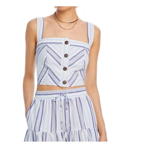 Aqua Tops - AQUA Striped Crop Top Blue White Button Front Sleeveless Tank Small
